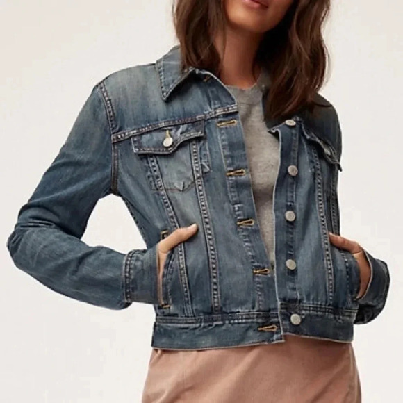 Aritzia Talula Edo Denim Cropped Jean Jacket Wash Size XS. - Picture 1 of 15